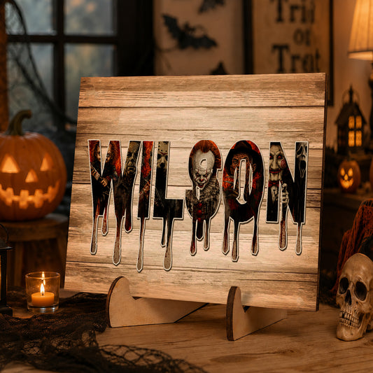 Personalized Horror Movie Name Wooden Sign, Character Horror Chibi Decor, Halloween Decor