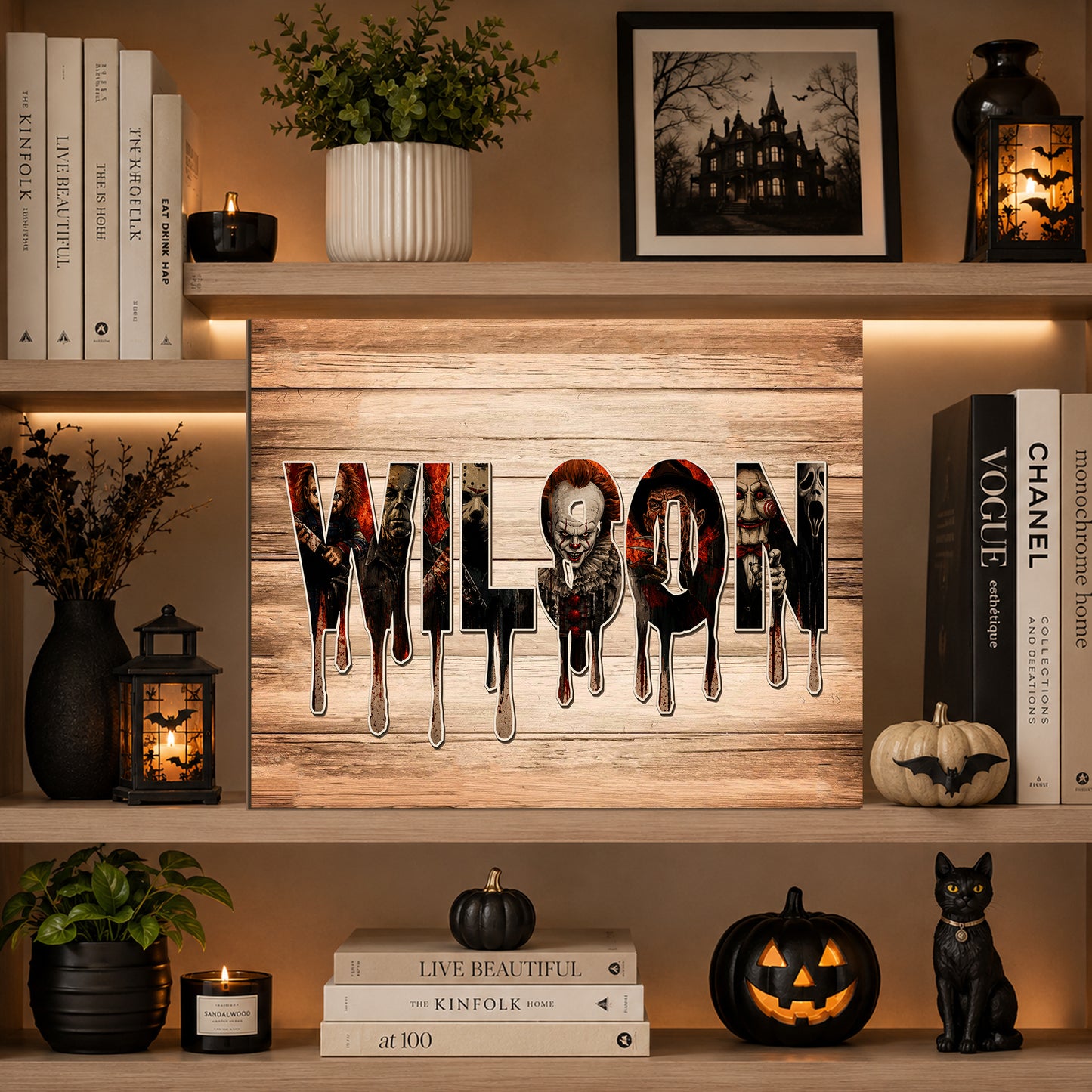 Personalized Horror Movie Name Wooden Sign, Character Horror Chibi Decor, Halloween Decor