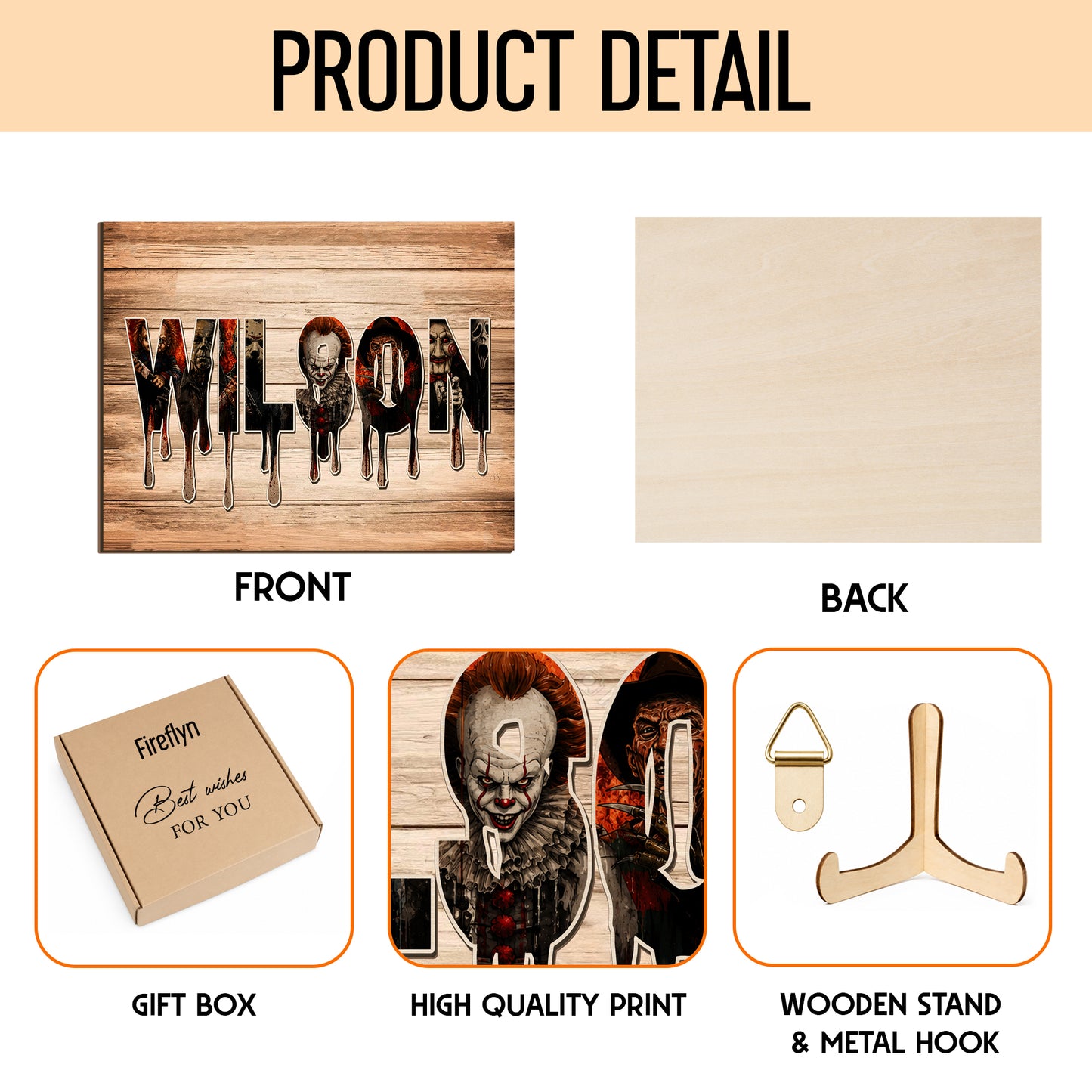 Personalized Horror Movie Name Wooden Sign, Character Horror Chibi Decor, Halloween Decor