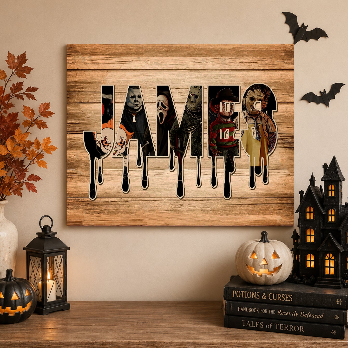 Personalized Horror Movie Name Wooden Sign, Character Horror Chibi Decor, Halloween Decor