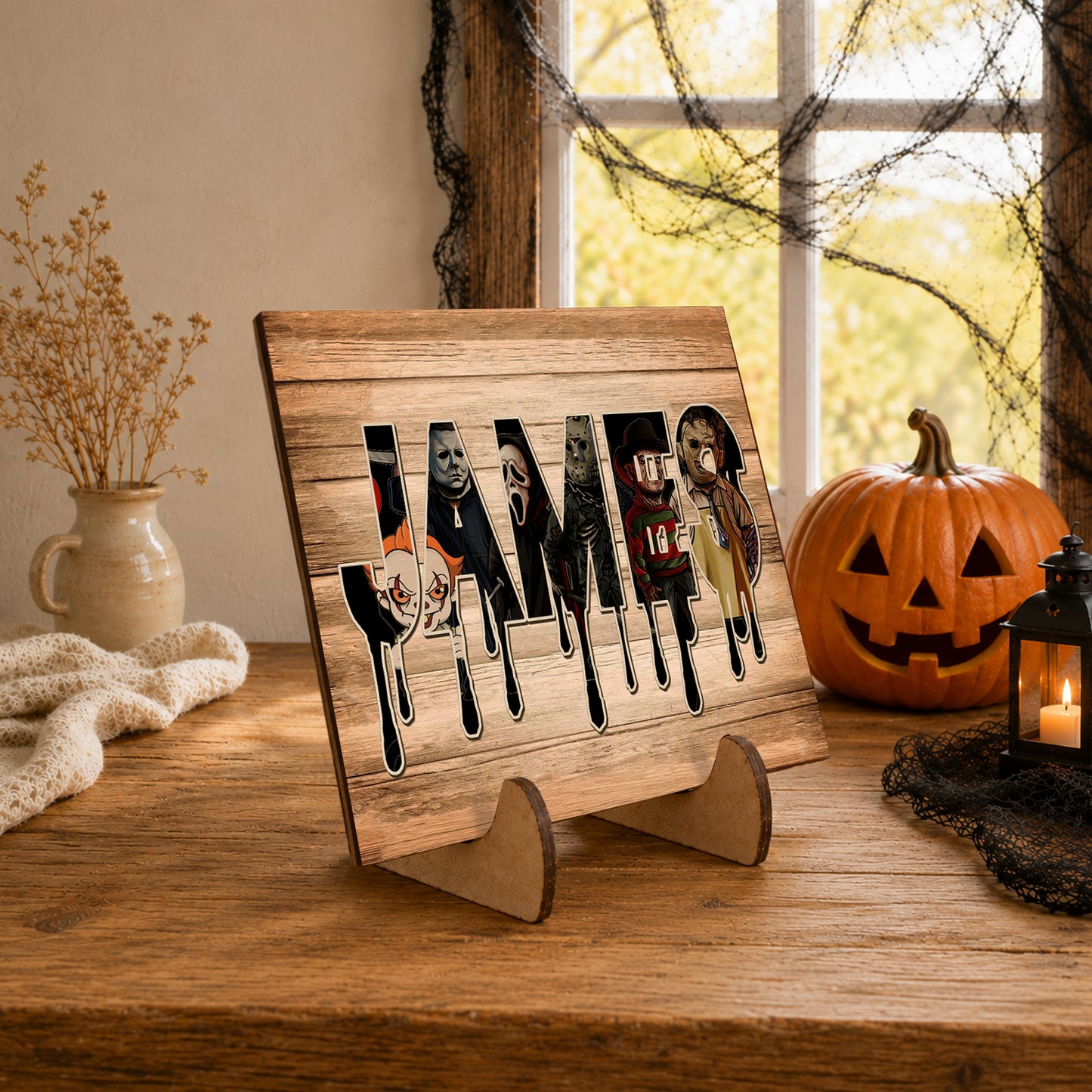 Personalized Horror Movie Name Wooden Sign, Character Horror Chibi Decor, Halloween Decor