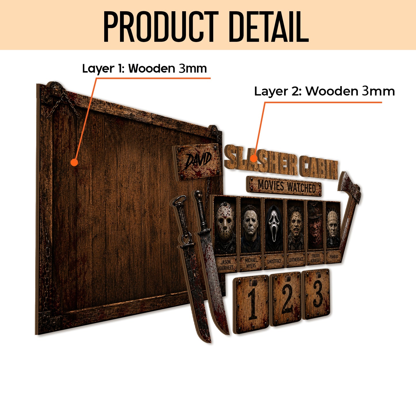 Personalized Horror Movie Tracker Sign, Horror Movies Watched This Year Board, Spooky Wooden Countdown Decor, Gift for Horror Fans 2