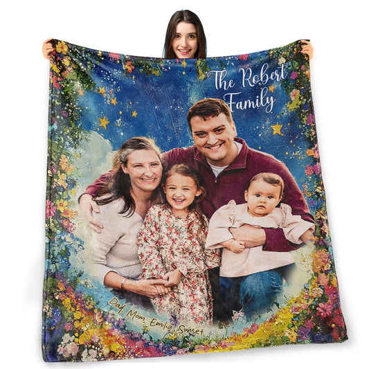 Custom Photo Family To My Mom Woven Cozy Blanket, Mom Gift Fleece Blanket 1