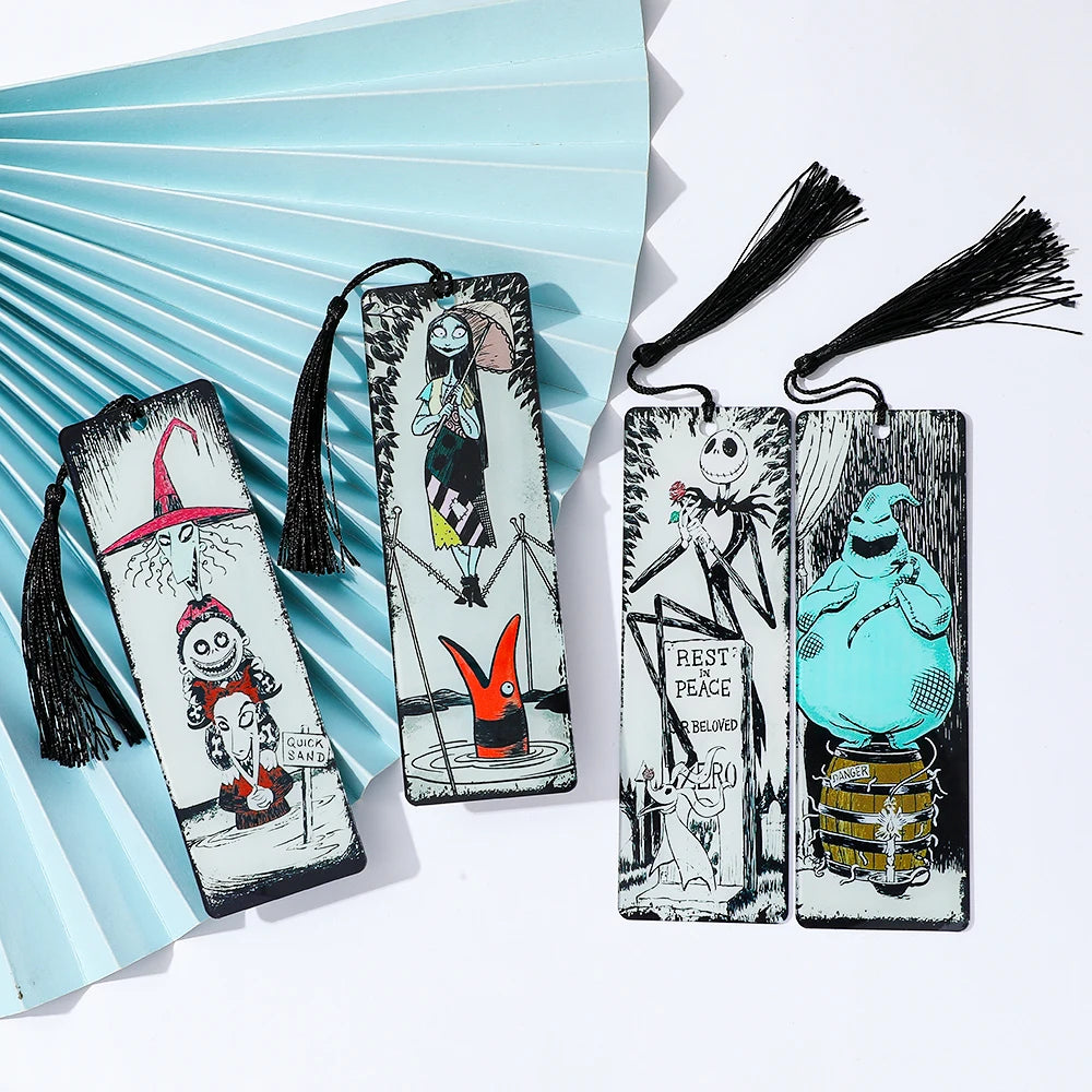 Set Christmas Fright Night Acrylic Bookmark with Tassel Horror Movie Lovers Book Fans Reading Gift Party Gift