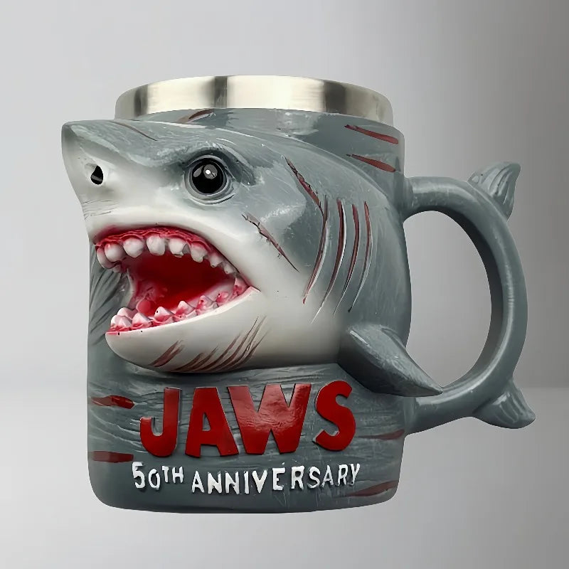 Limited Edition Jaws 50th Anniversary Whiskey Glass - Engraved 1975-2026 with Realistic Shark Glass Feature. Rare Movie Collectible.