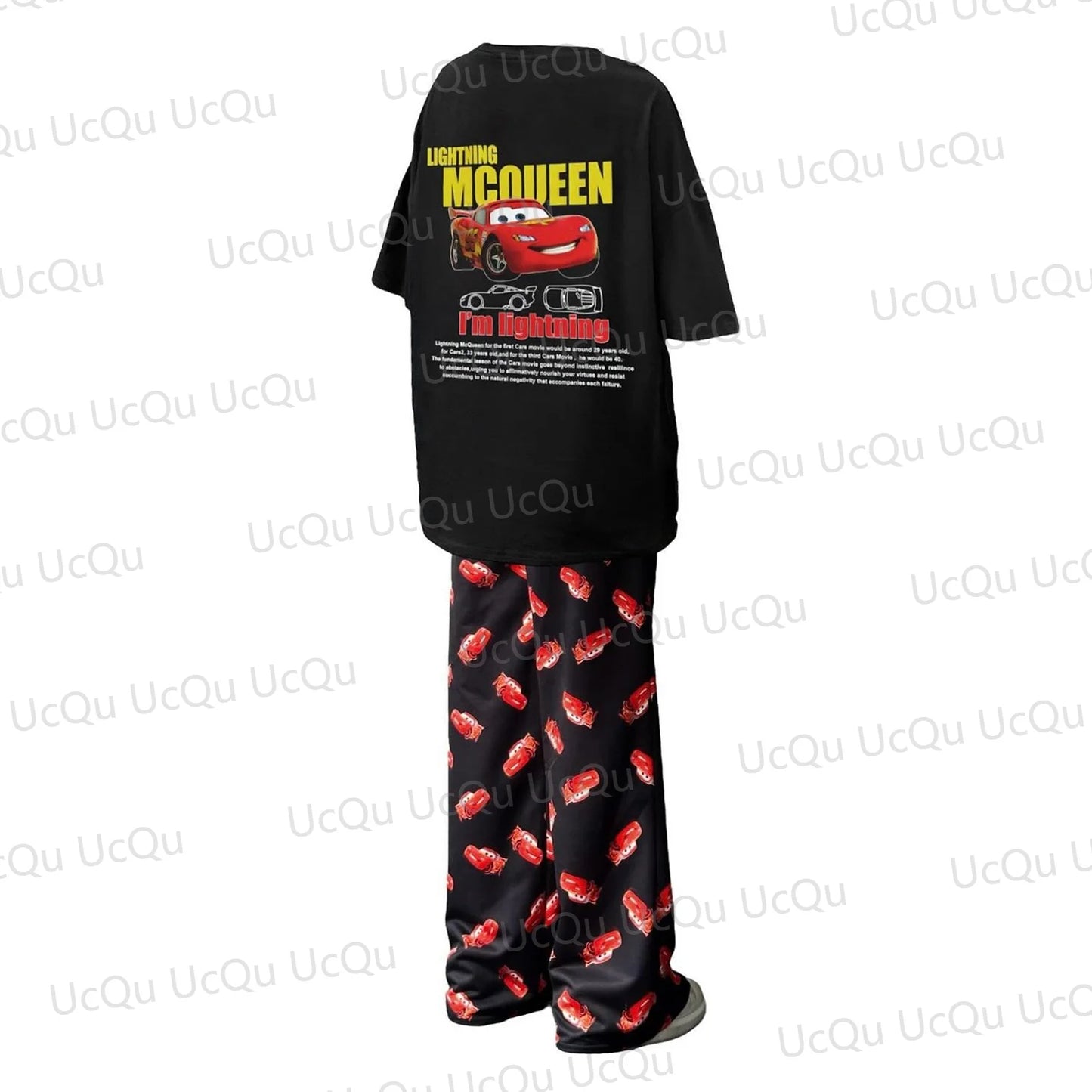 Valentine The Cars Lightning McQueen & SALLY Summer Cotton T-Shirt With Pajama pants Oversized Suit For Adult/Kids his-and-hers clothes