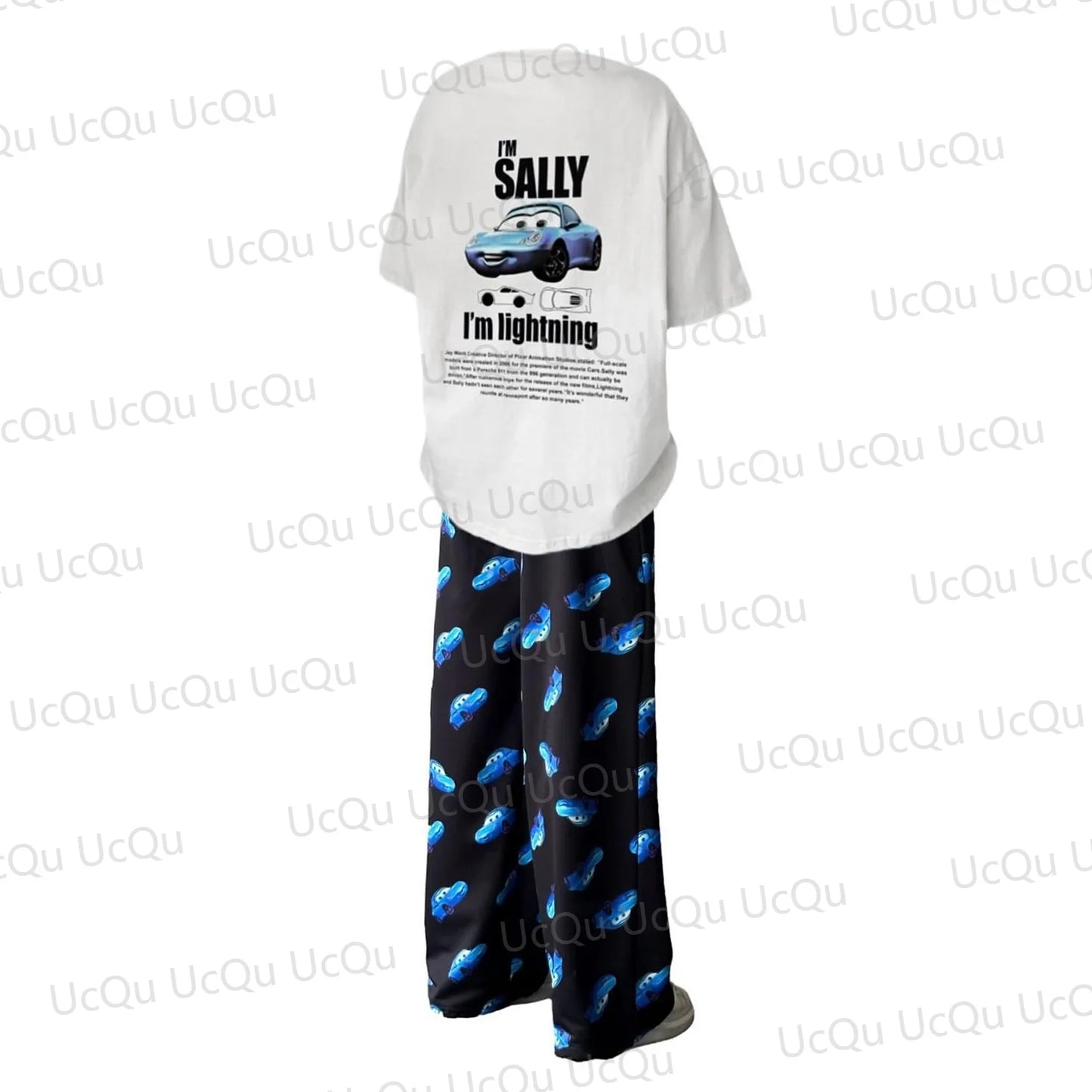 Valentine The Cars Lightning McQueen & SALLY Summer Cotton T-Shirt With Pajama pants Oversized Suit For Adult/Kids his-and-hers clothes