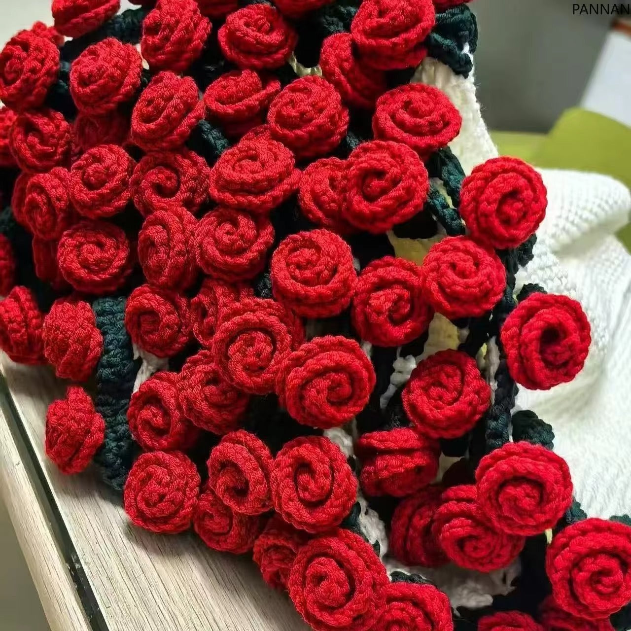 Personalized Crochet Flower Bouquet Blanket,Crocheted 3D Red Rose Bouquet,Granny Square Afghan, Knitted Sofa Blanket, Mother's Day Gift