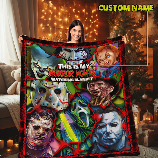 Personalized This Is My Horror Movies Watching Blanket, Custom Scary Movie Blanket