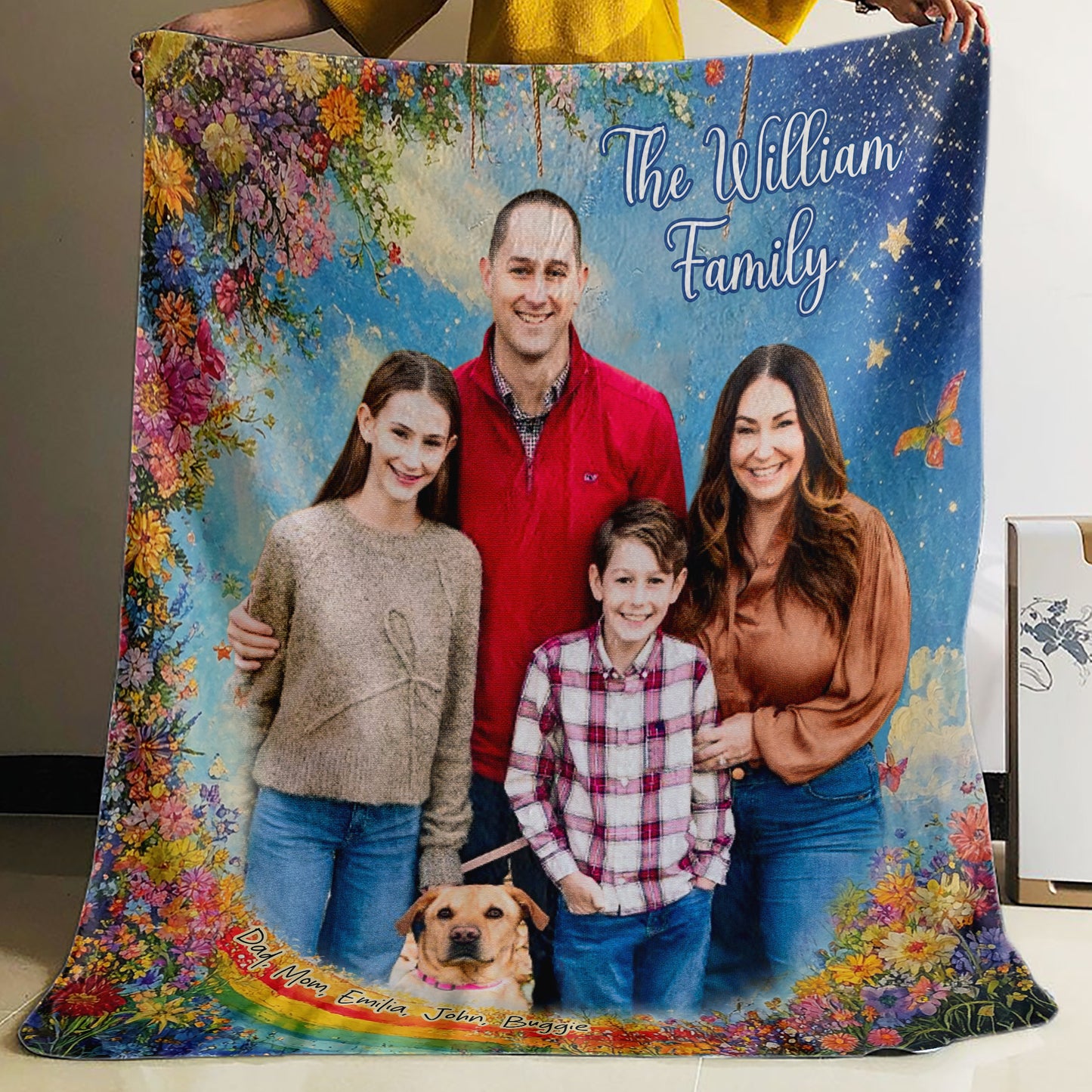 Custom Photo Family To My Mom Woven Cozy Blanket, Mom Gift Fleece Blanket