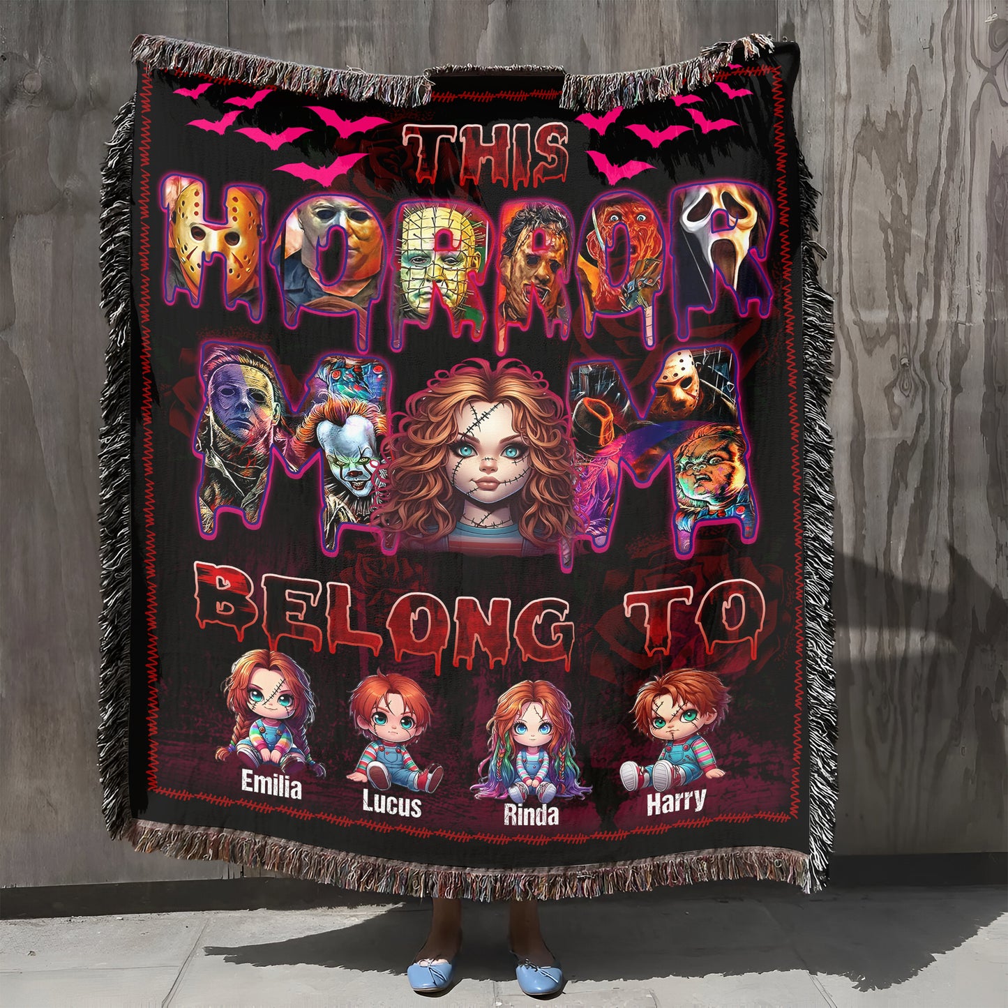 Custom Horror Mom Woven Cozy Blanket, This Horror Mom Belong To Gift Fleece Blanket, Custom Name For Kids