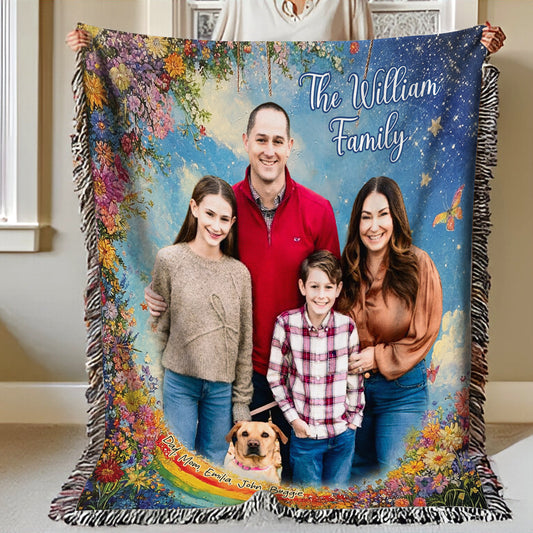 Custom Photo Family To My Mom Woven Cozy Blanket, Mom Gift Fleece Blanket