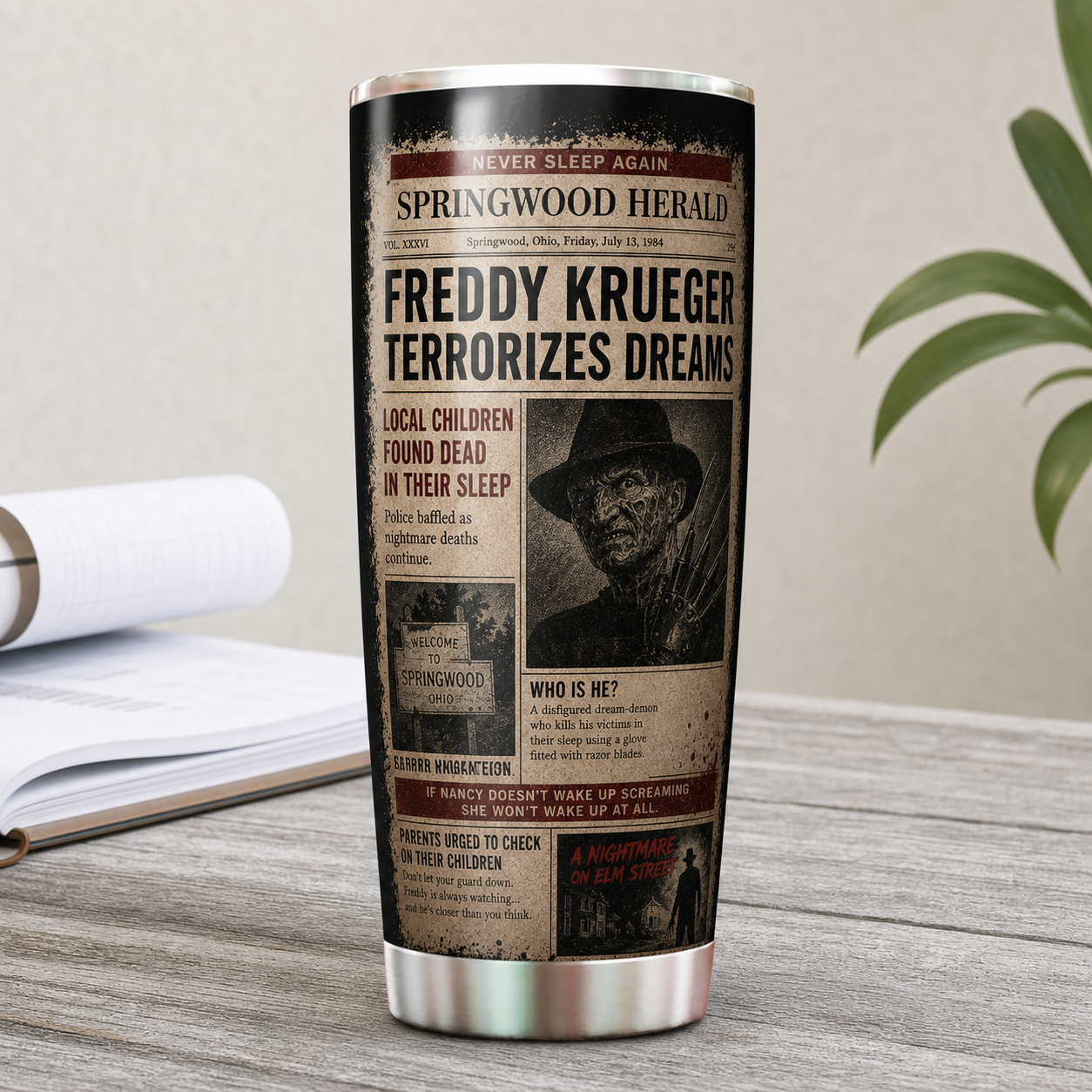 Freddy Krueger 20oz Stainless Steel Halloween Cup - Horror Mug - Gift for Adults