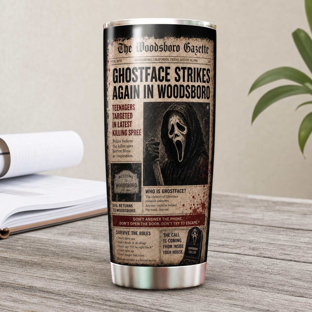 Ghostface 20oz Stainless Steel Halloween Cup - Horror Mug - Gift for Adults