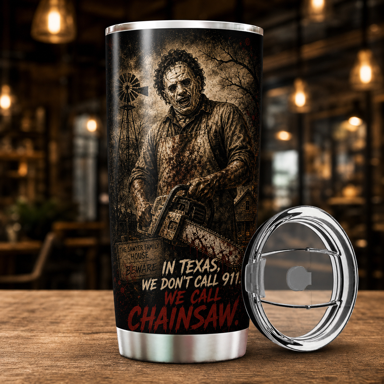 Leather Face 20oz Stainless Steel Halloween Cup - Horror Mug - Gift for Adults