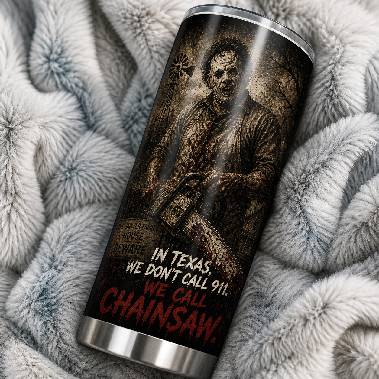 Leather Face 20oz Stainless Steel Halloween Cup - Horror Mug - Gift for Adults