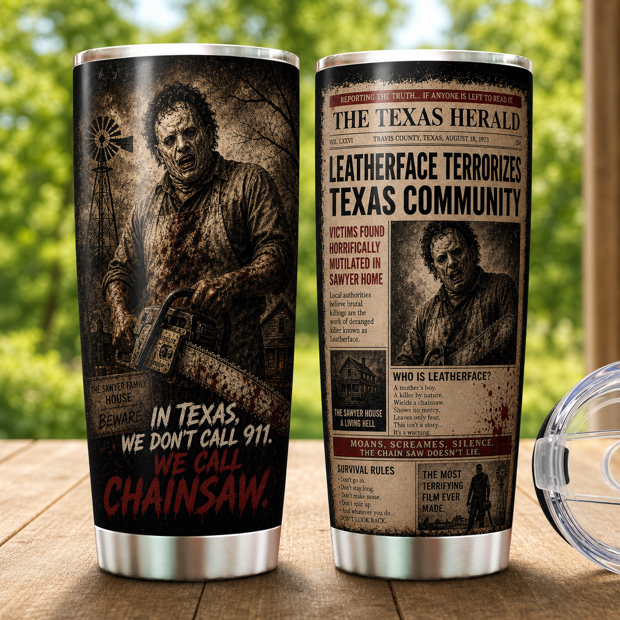 Leather Face 20oz Stainless Steel Halloween Cup - Horror Mug - Gift for Adults