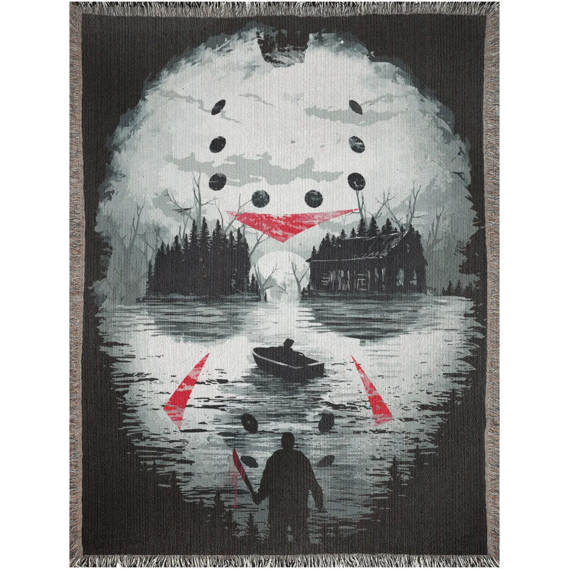 Custom Horror Movie Woven Throw Blanket: Jason Voorhees Woven Tapestry and Friday 13th Cotton Blanket, Great Halloween Throw Blanket and Goth Decor