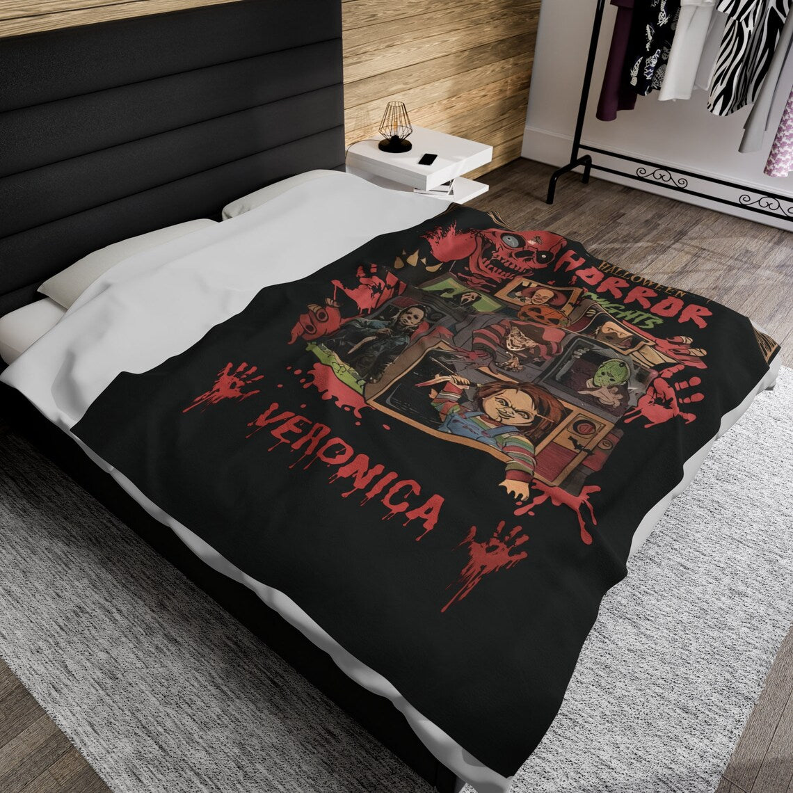 Personalized Horror Fan Blanket, Custom Scary Movie Blanket, Horror Movie lover, Halloween Blanket, Slasher Movie, Girlfriend Gift