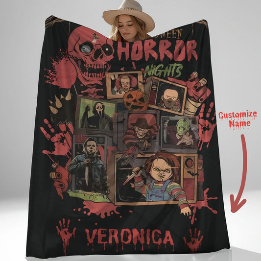 Personalized Horror Fan Blanket, Custom Scary Movie Blanket, Horror Movie lover, Halloween Blanket, Slasher Movie, Girlfriend Gift