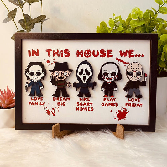 🎃 Personalized "In This House We..." Halloween Horror 3D Wooden Sign 🎃