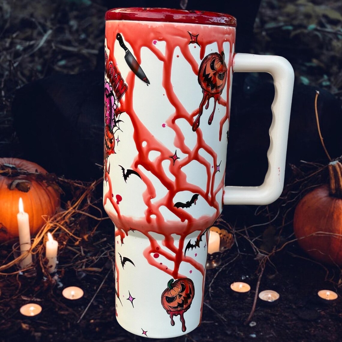 40 oz Clown Horror Blood Drip Tumbler | Spooky Horror-Themed Cup | Creepy Clown Gift for Horror Fans