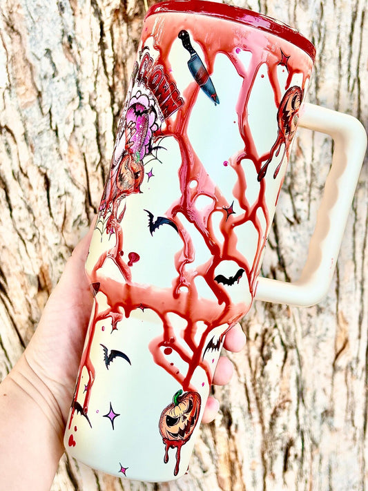 40 oz Clown Horror Blood Drip Tumbler | Spooky Horror-Themed Cup | Creepy Clown Gift for Horror Fans
