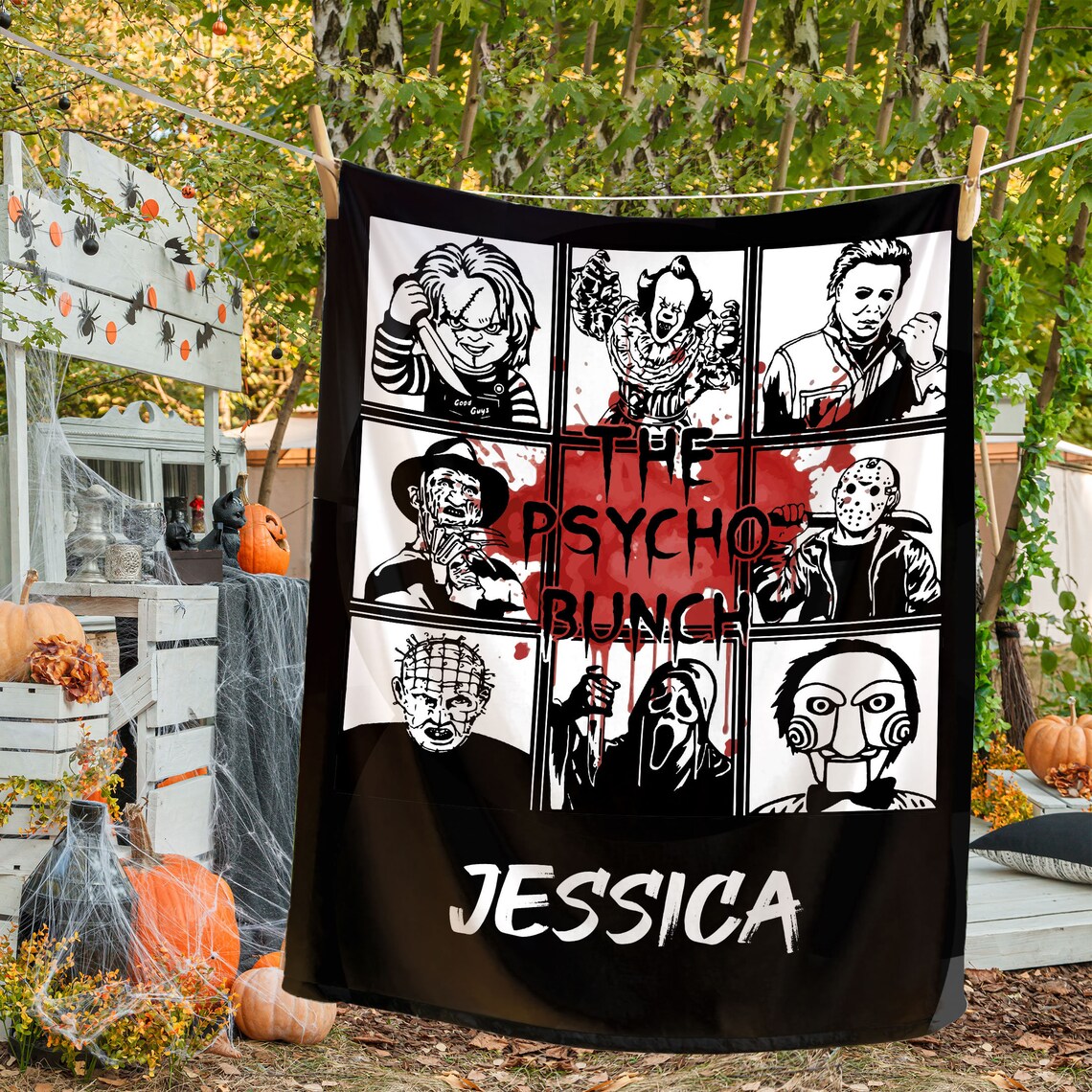 Personalized Horror Fan Blanket, Halloween Horror Movie Blanket, Scary Blanket, Horror Movie Blanket, Halloween Movie Night Cozy Blanket, Classic Horror