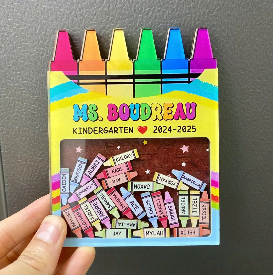 Custom Teacher Crayon Magnet, Teacher Appreciation Gifts, Custom Teacher Gifts Magnet, Thank You Gift, Crayon Shaker Magnet With Kids Names