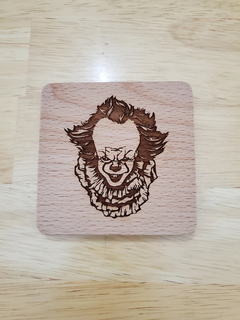 Personalized Set of 4 Horror Movie Beechwood Coasters | Halloween Decor | Laser Engraved Drink Mats | Beer Wine Bar Accessories