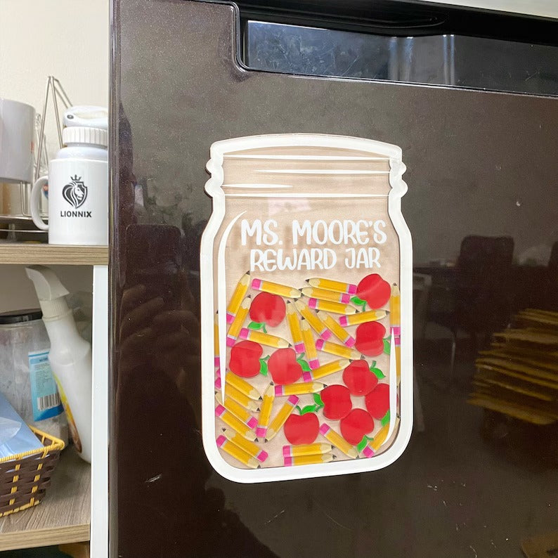 Custom Reward Jar for Classroom, Apples and Pencils Reward Jar for Teacher, Back To School Gift, Classroom Decor, Teacher Reward Jar Gift