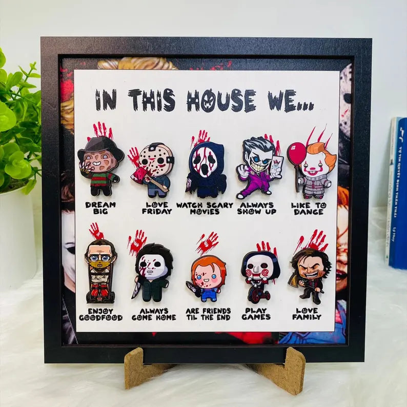 🎃 Personalized "In This House We..." Halloween Horror 3D Wooden Sign 🎃 Handcrafted 3D Wooden Frame Sign