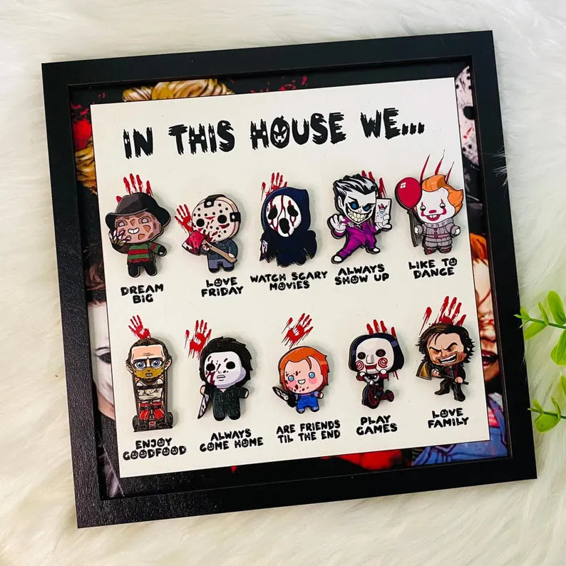 🎃 Personalized "In This House We..." Halloween Horror 3D Wooden Sign 🎃 Handcrafted 3D Wooden Frame Sign