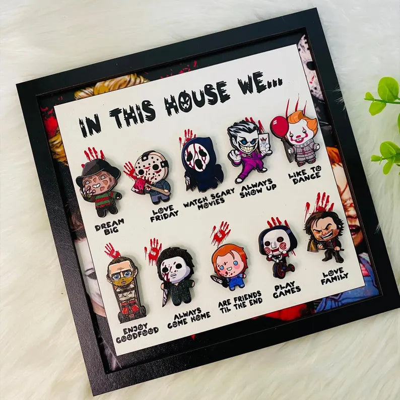 🎃 Personalized "In This House We..." Halloween Horror 3D Wooden Sign 🎃 Handcrafted 3D Wooden Frame Sign