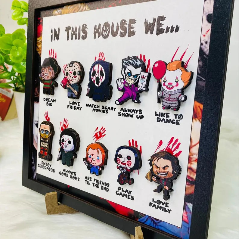 🎃 Personalized "In This House We..." Halloween Horror 3D Wooden Sign 🎃 Handcrafted 3D Wooden Frame Sign