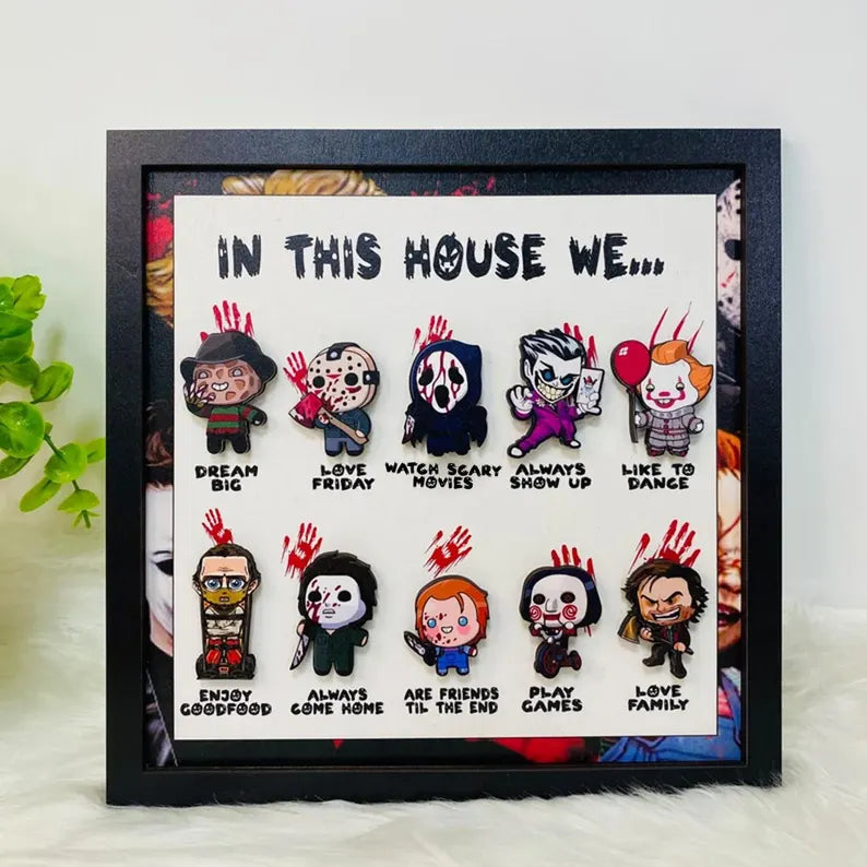 🎃 Personalized "In This House We..." Halloween Horror 3D Wooden Sign 🎃 Handcrafted 3D Wooden Frame Sign