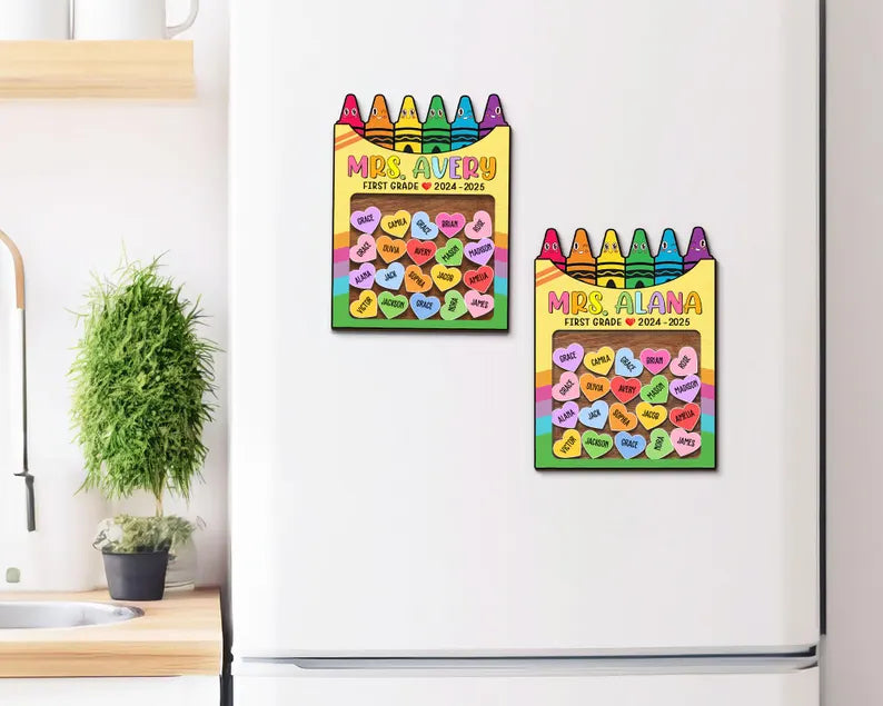 Personalized Teacher Magnet, Thank You Gift, Crayon Shaker Magnet With Kids Name, Teacher Appreciation Gifts, Back To School Teacher Gifts