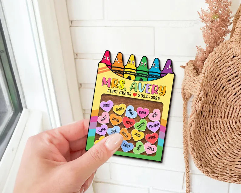 Personalized Teacher Magnet, Thank You Gift, Crayon Shaker Magnet With Kids Name, Teacher Appreciation Gifts, Back To School Teacher Gifts