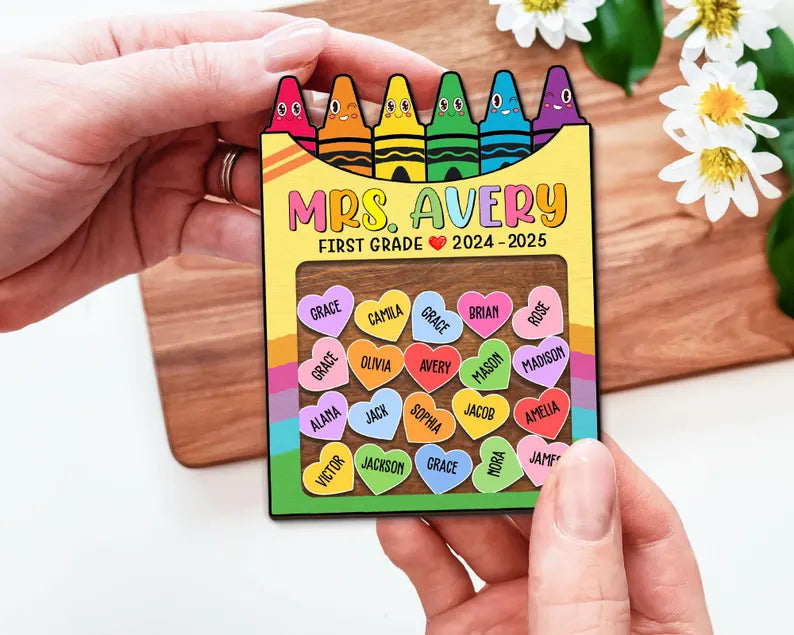 Personalized Teacher Magnet, Thank You Gift, Crayon Shaker Magnet With Kids Name, Teacher Appreciation Gifts, Back To School Teacher Gifts