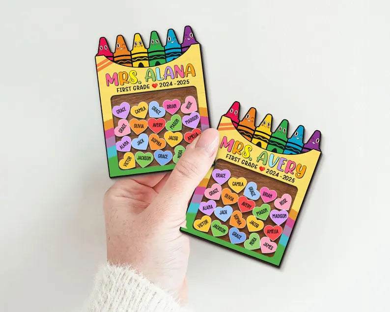 Personalized Teacher Magnet, Thank You Gift, Crayon Shaker Magnet With Kids Name, Teacher Appreciation Gifts, Back To School Teacher Gifts