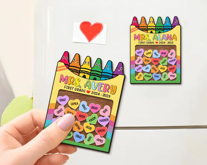 Personalized Teacher Magnet, Thank You Gift, Crayon Shaker Magnet With Kids Name, Teacher Appreciation Gifts, Back To School Teacher Gifts