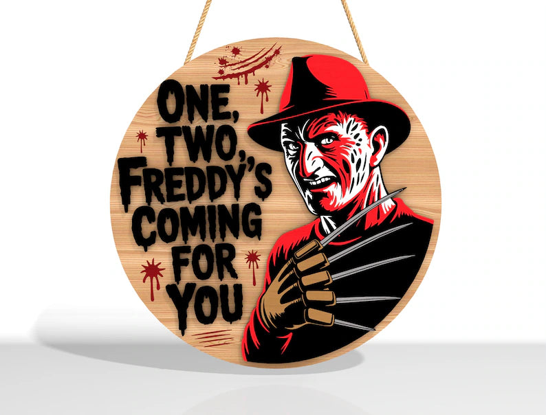 Welcome Horror Door Hanger, Horror Movies Character Wooden Sign