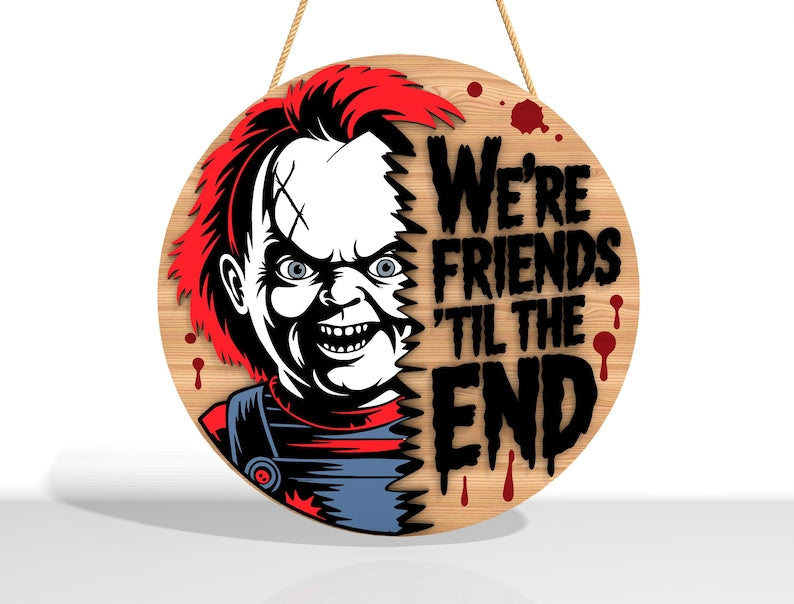 Welcome Horror Door Hanger, Horror Movies Character Wooden Sign