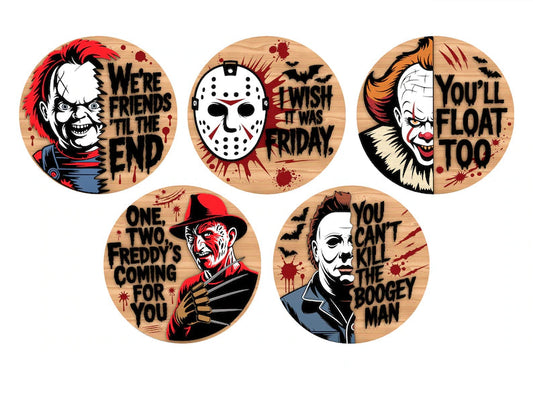 Welcome Horror Door Hanger, Horror Movies Character Wooden Sign