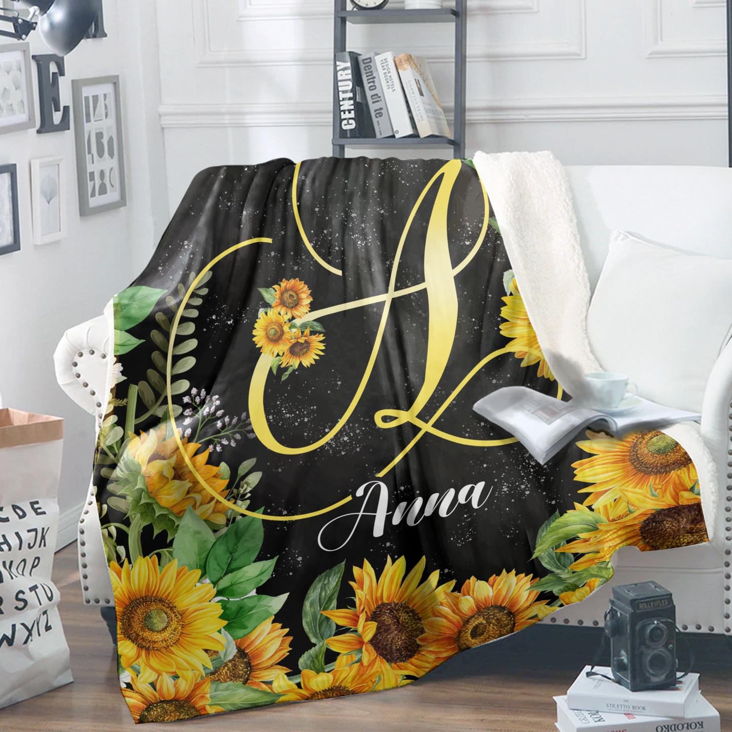 Custom Name Sunflower Blanket, Gift For Mom, Gift For Daughter.