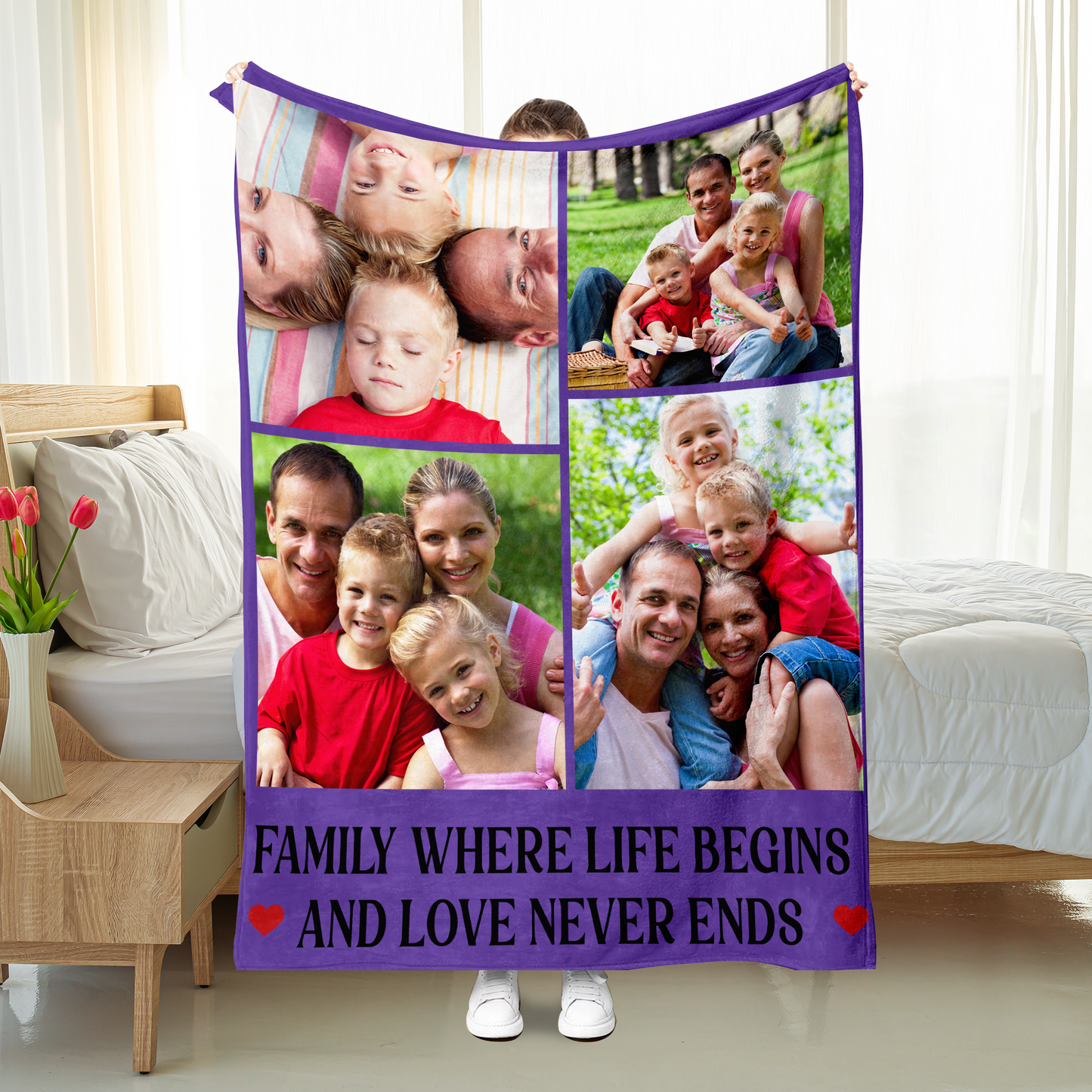 Custom Photo with Letter Family Blanket, Personalized Family Blanket – Custom Photo & Letter Design.