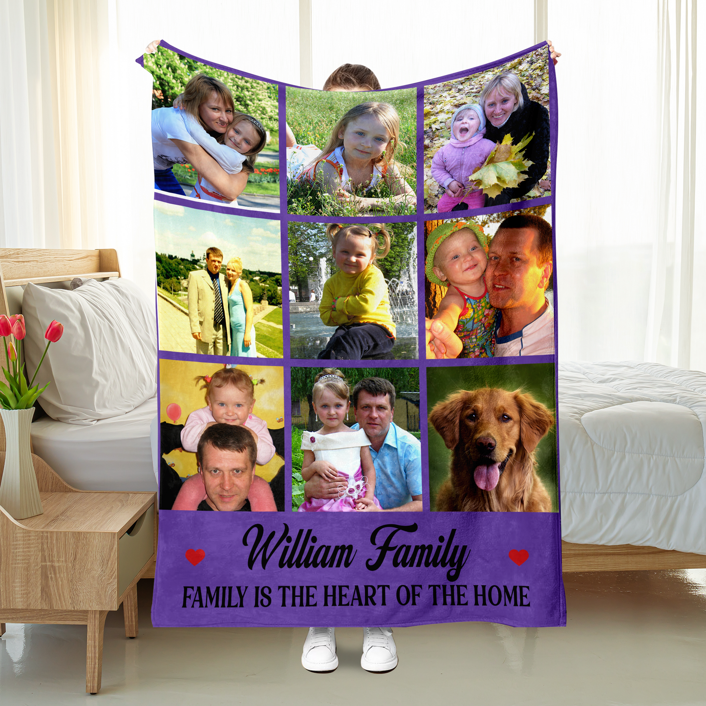 Personalized Family Blanket, Custom Photo with Letter Family Blanket