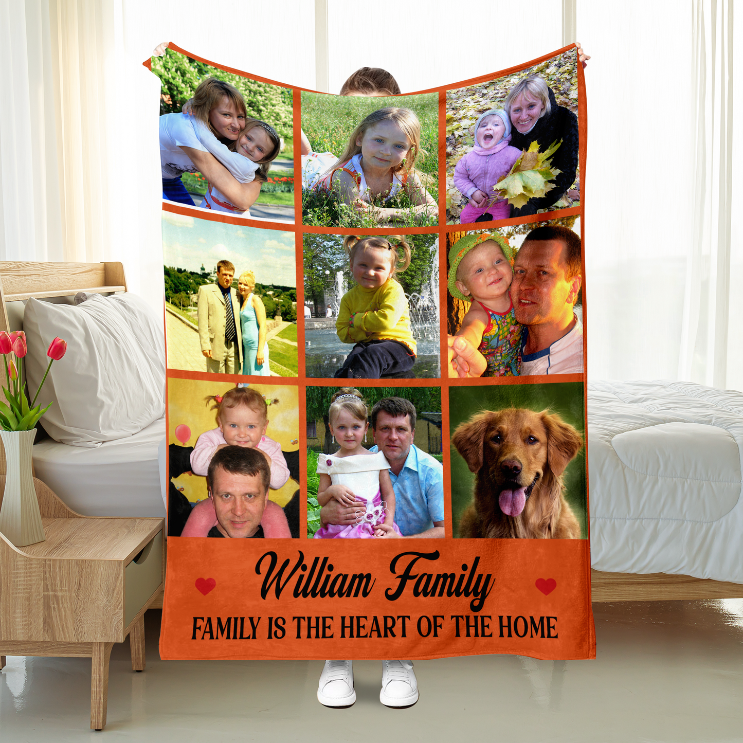 Personalized Family Blanket, Custom Photo with Letter Family Blanket