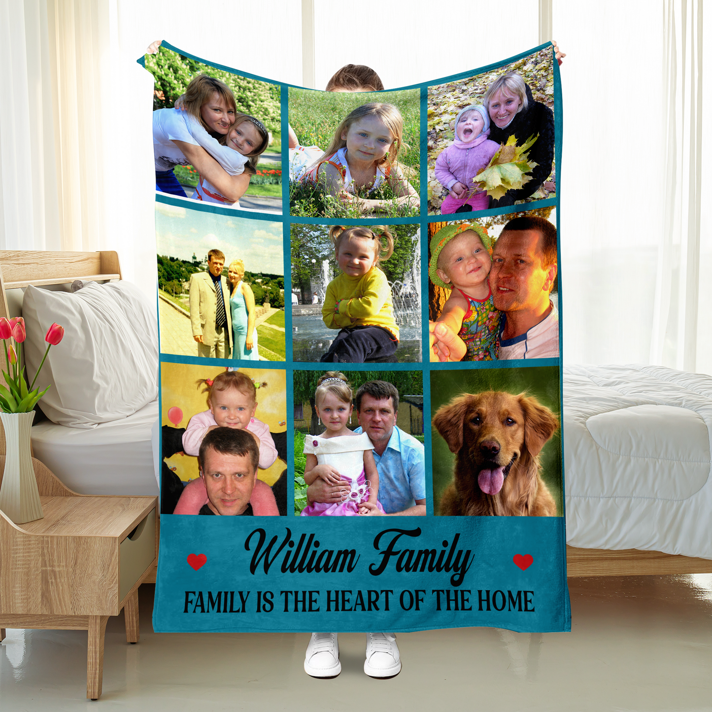 Personalized Family Blanket, Custom Photo with Letter Family Blanket