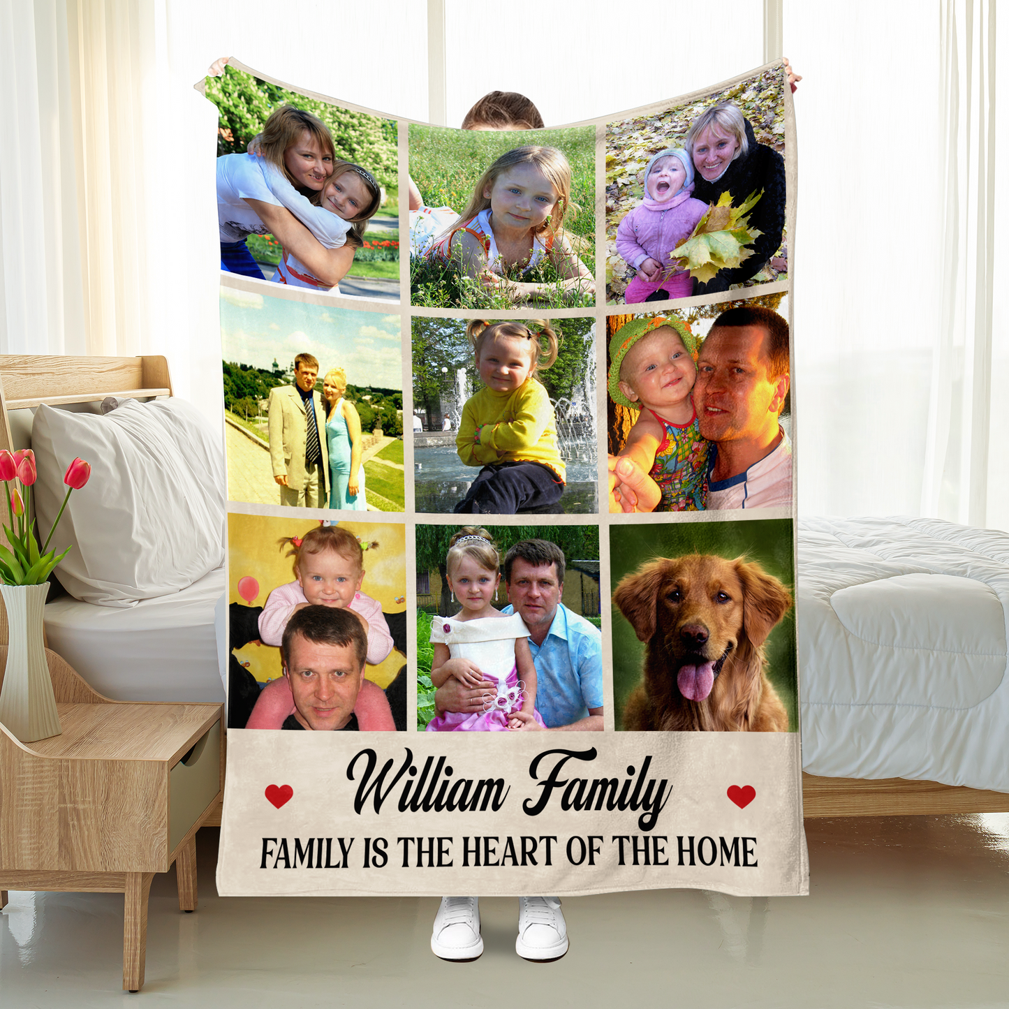 Personalized Family Blanket, Custom Photo with Letter Family Blanket